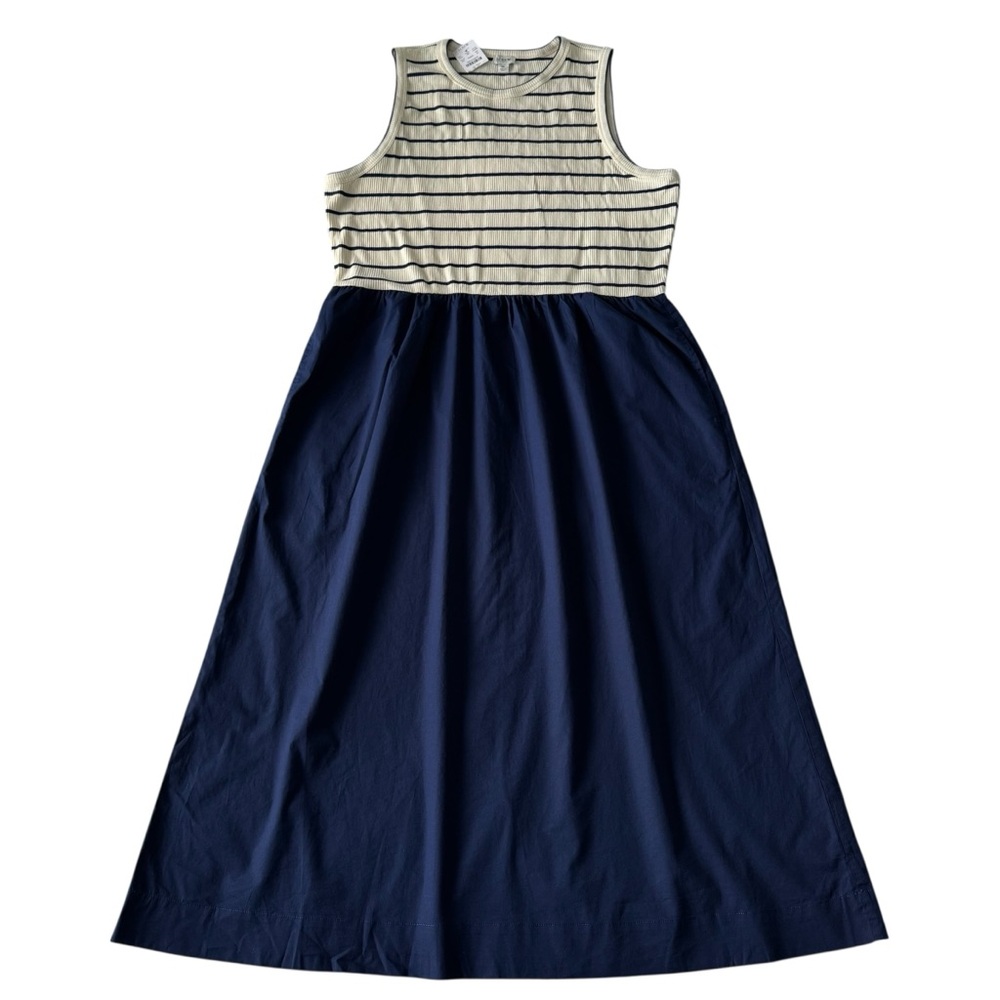 J.Crew Factory Striped Ribbed-Knit Mixi Dress Pullover Nautical Size XL